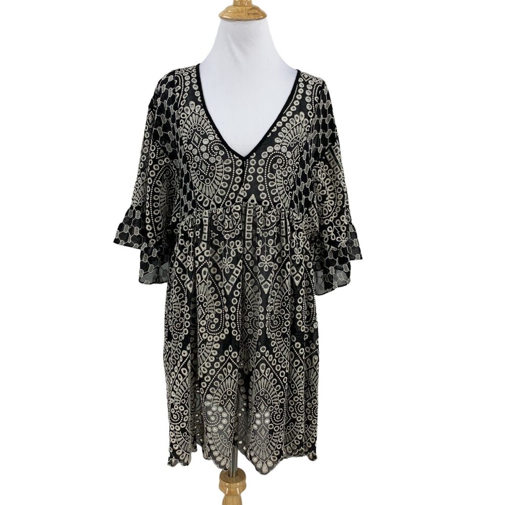 Akemi + Kin Tunic Top Womens 2P Petite Brooke Eyelet Embroidered Bell Sleeves